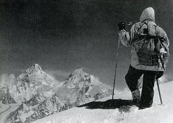 Hermann Buhl Climbing Without Compromise - Hermann Buhl on Chogolisa with K2 and Broad Peak beyond