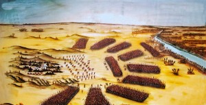 Source: khateebdeccan.com [Illustration of the battle map where Imam Hussain and his camp had been encircled by an army of 30,000]