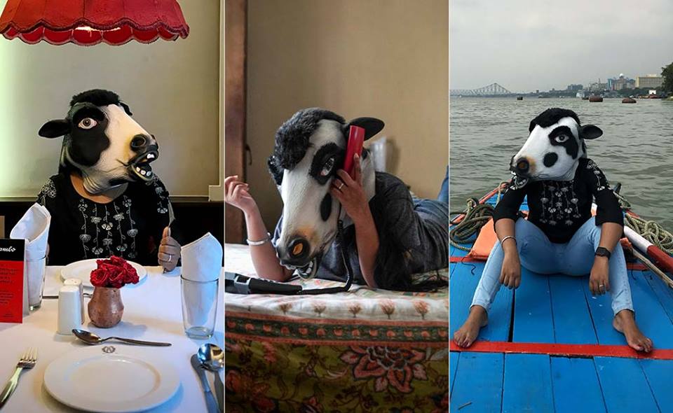 Indian women are wearing Cow Masks to show how Cattle is treated better