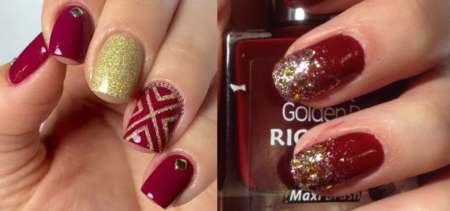 7 Simply Adorable Dark Red and Gold Nail Art Designs