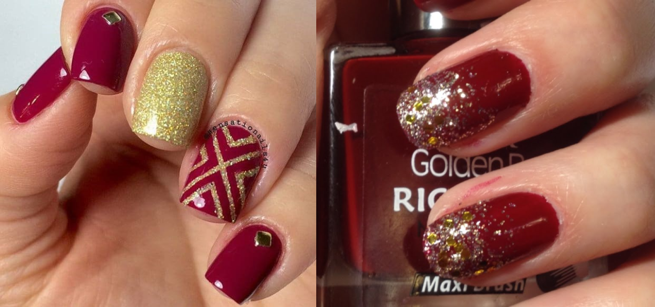 7 Simply Adorable Dark Red and Gold Nail Art Designs 7 Simply Adorable Dark Red and Gold Nail Art Designs