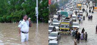 Hats Off To Karachi Traffic Police Showing Pure Dedication During Heavy Rainfall