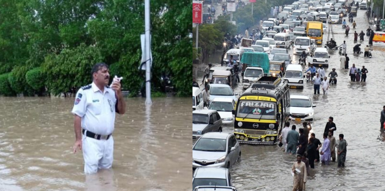 Hats Off To Karachi Traffic Police Showing Pure Dedication During Heavy Rainfall
