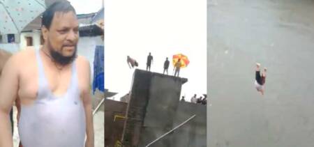 Man jumps building rainwater