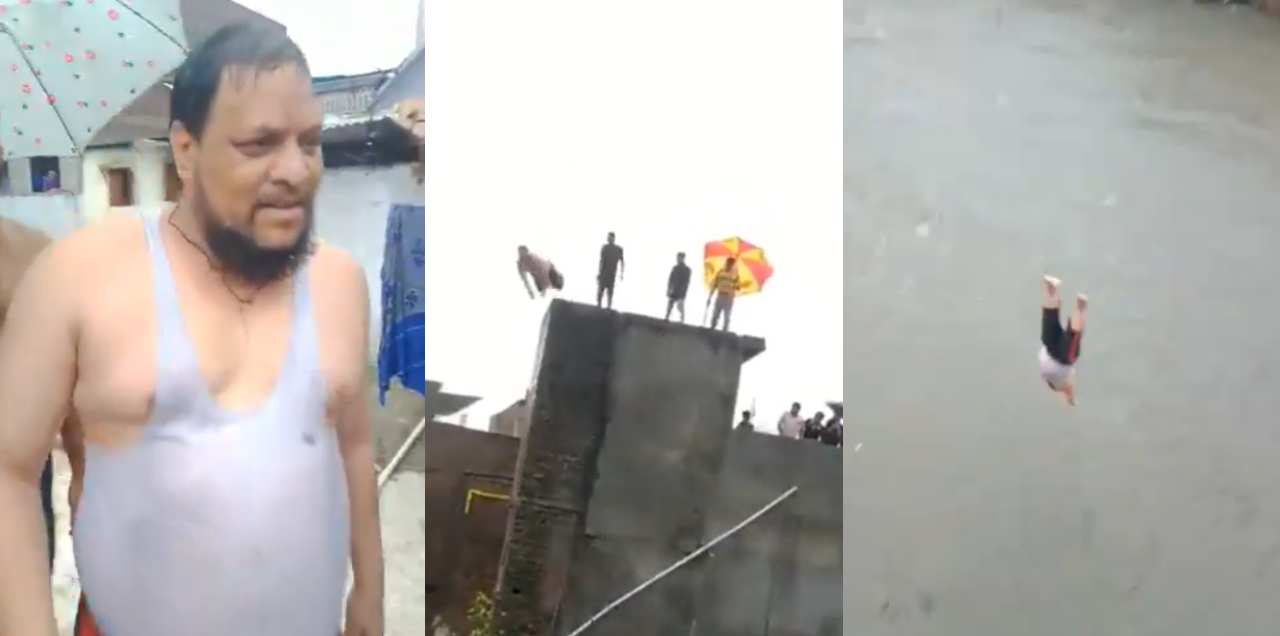 Man jumps building rainwater