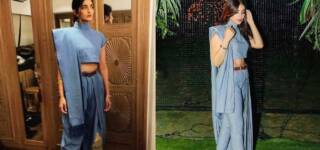 Sonam Yashma gill wore denim saree