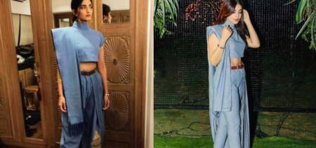 Sonam Yashma gill wore denim saree