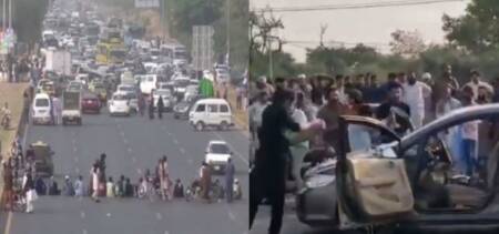 exams protestors faizabad damage vehicles