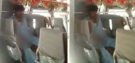 bus conductor jerks off infront of woman