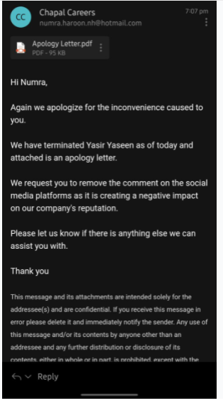 chapal apology woman