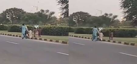man teaches wife motorbike