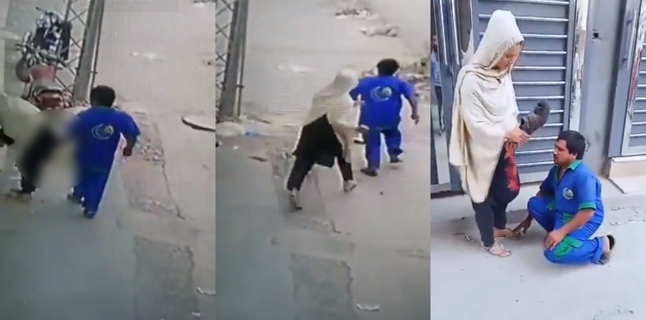 Woman thrashes man
