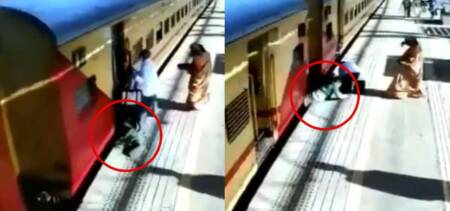 woman comes under moving train