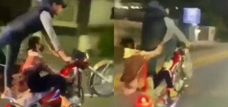 Couple Performs A One-Wheeling Stunt In Lahore