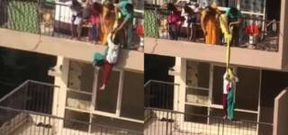 Woman Hangs Son saree