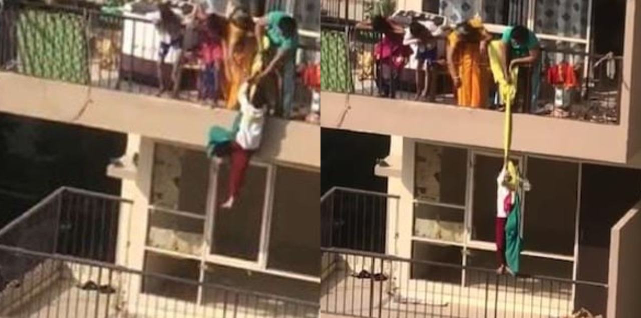 Woman Hangs Son saree