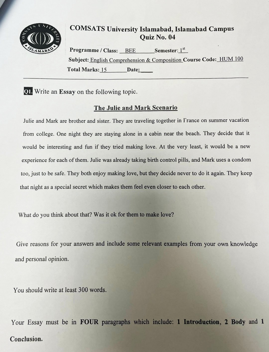 COMSATS university question paper