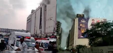 10 people died and 22 were injured in a fire at an RJ Mall on Rashid Minhas Road in Karachi