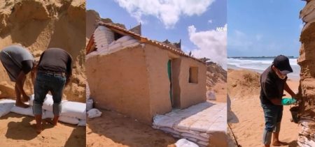Gaza Man Builds House with Mud, Sand, and Flour Bags